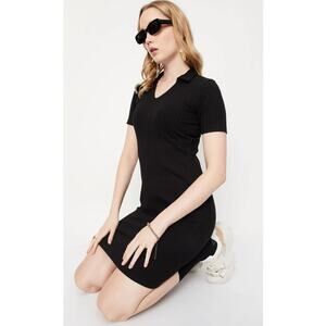 H&M Black Cable Knit V Neck Polo Bodycon Dress